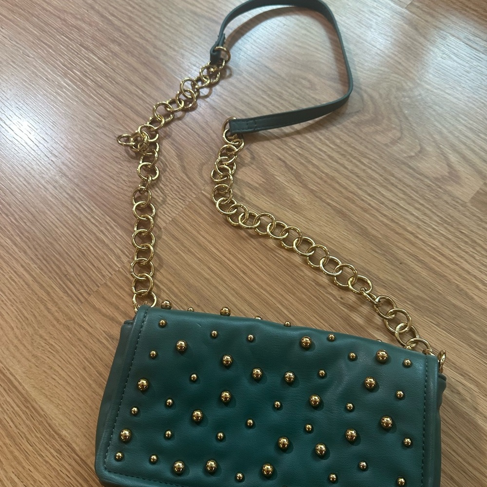 Zara Green and Gold Crossbody Bag with Studded Details